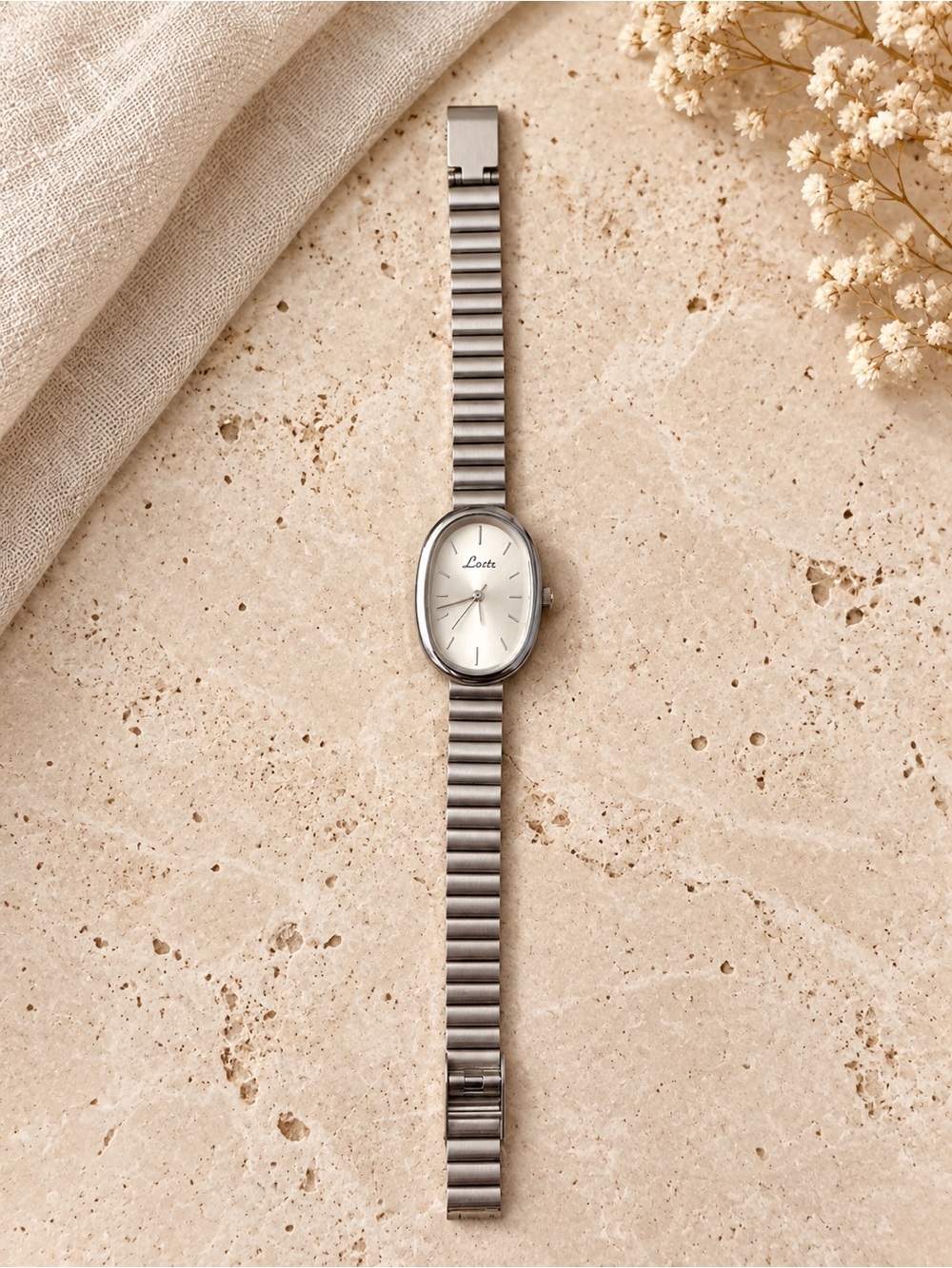 Silver Oval Women's Watch with Stainless Bracelet